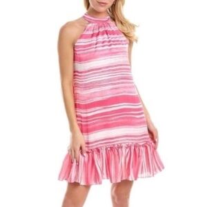 Trina Turk "Zuri 2" Halter, Shift dress in Pink and White - Size Small - nwt